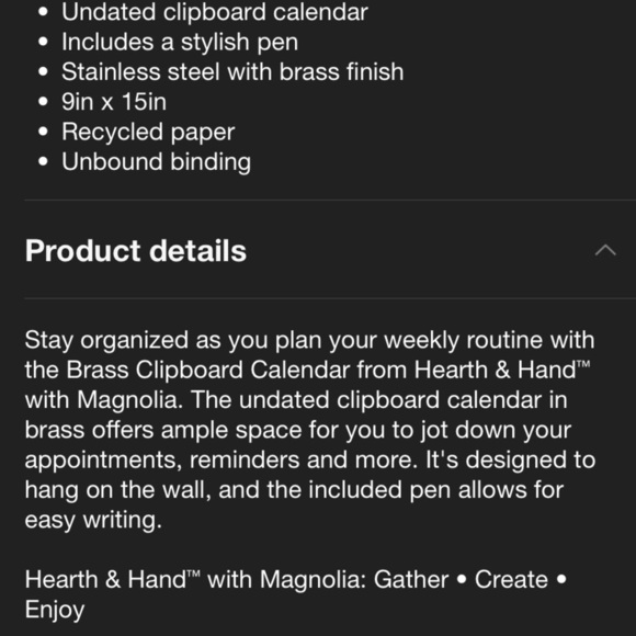 Hearth & Hand Magnolia Gold Clipboard Monthly Planner - Picture 5 of 9